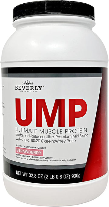 Beverly International Ump Protein Powder, Strawberry. Unique Whey-Casein Ratio Builds Lean Muscle. Easy To Digest. No Bloat. (32.8 Oz) 2Lb .8 Oz