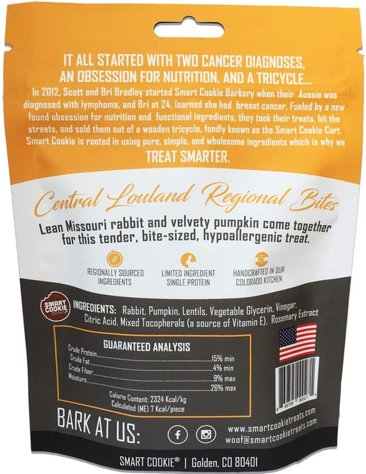 Smart Cookie All Natural Dog Treats - Rabbit & Pumpkin - Training Treats For Dogs & Puppies With Allergies, Sensitive Stomachs - Soft Dog Treats, Grain Free, Chewy, Human-Grade, Made In Usa - 5Oz Bag
