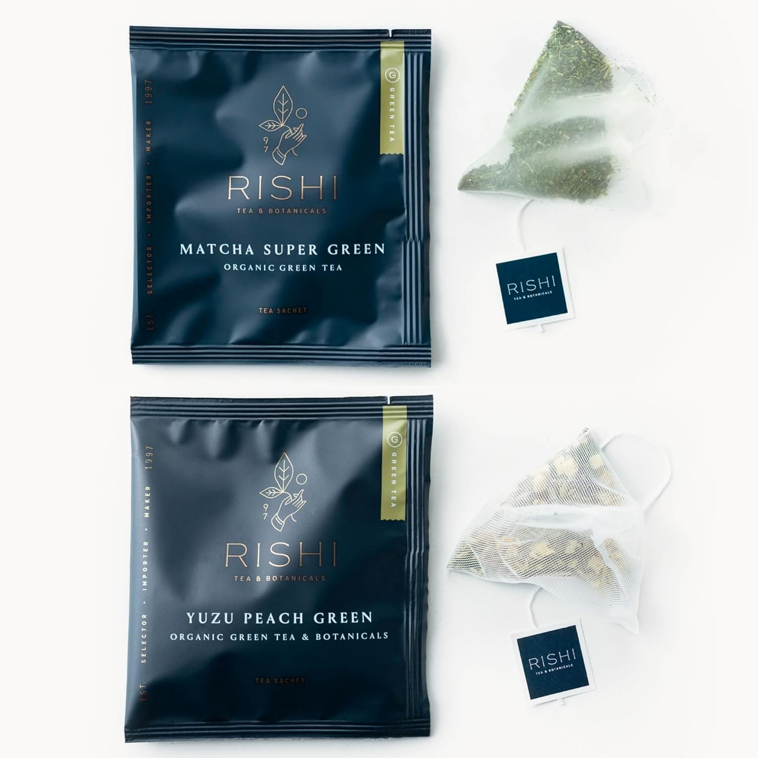 Rishi Tea Matcha Super Green & Yuzu Peach Green Tea - Organic Sachet Tea Bags, Caffeinated Green Tea Bundle - 50 Count (Pack Of 2)