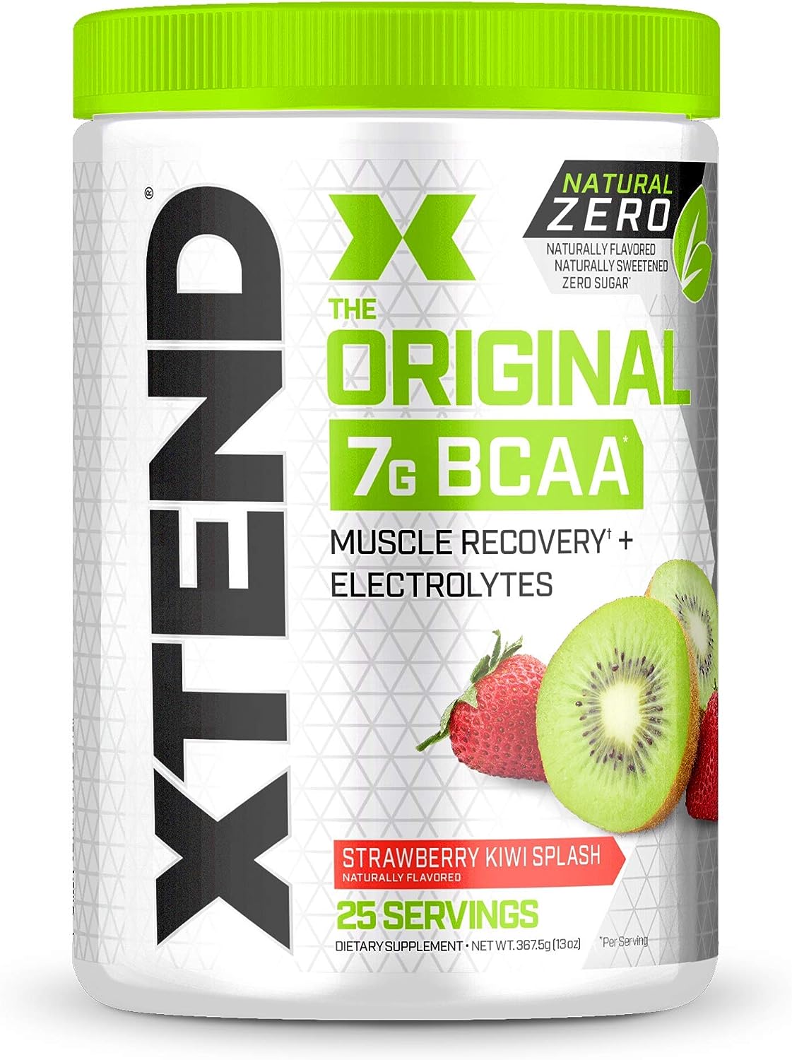 XTEND Natural Zero BCAA Powder Strawberry Kiwi Splash | Free of Artificial Sweeteners, Flavors, and Chemical Dyes | Post Workout Drink with Amino Acids | 7g BCAAs for Men & Women | 25 Servings