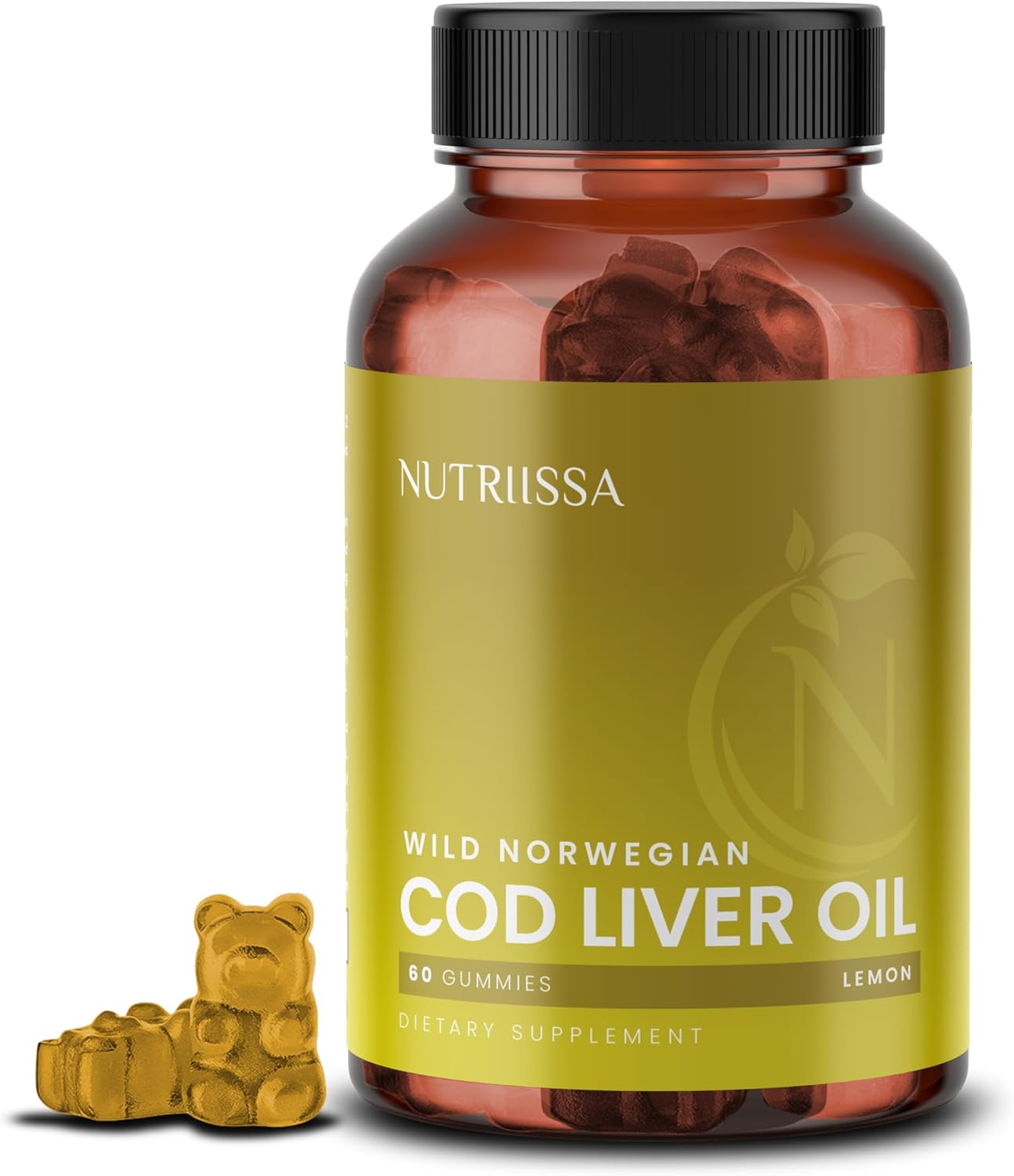 Nutriissa Organic Cod Liver Oil – Fish Oil Gummies Rich In Omega-3, Epa, Dha – Epeb Certified For Purity & Potency - 60 Lemon Flavored Gummies