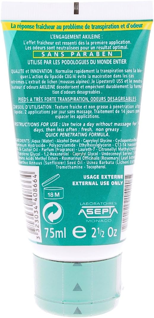 Akileine Green Gel Biactive 75ml - Anti-perspirant & Cooling Gel for Feet - Non-Greasy