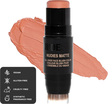 Nudestix Nudies Blush Stick W/Blending Brush, 3-In-1 Matte Color For Cheeks, Eyes, Lips, Creamy Makeup For Natural, Healthy, Youthful Look, 0.25 Oz (7G) (In The Nude)