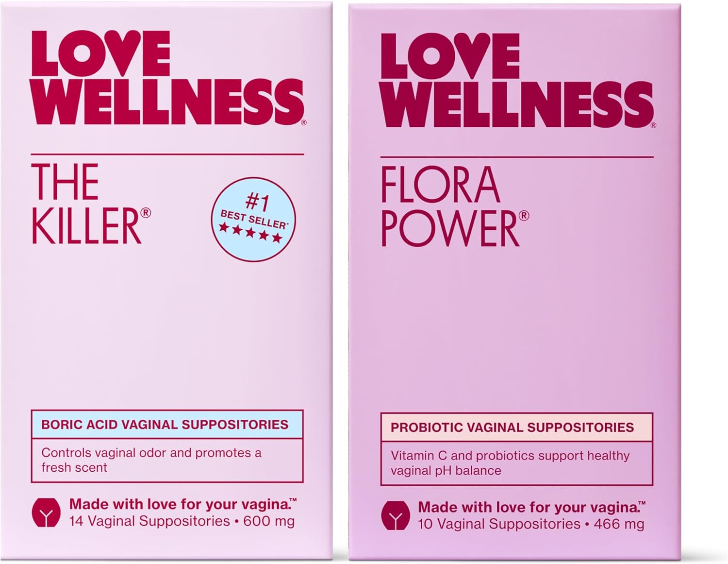 Love Wellness The Killer & Flora Power | Vaginal Suppository Duo With Boric Acid, Probiotics & Vitamin C | Supports Ph Balance, Odor Control & Feminine Health | Fragrance-Free, Non-Gmo & Paraben Free