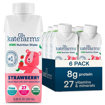 Kate Farms Organic Kids Nutrition Shake, Strawberry, 8G Protein, 27 Vitamins And Minerals, Meal Replacement, Protein Shake, Gluten Free, Non-Gmo, 8.45 Oz (6 Pack)
