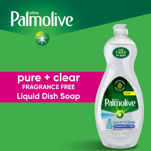 Palmolive Ultra Dishwashing Liquid Dish Soap, Pure + Clear Fragrance Free - 32.5 Fluid Ounce (Packaging may vary)
