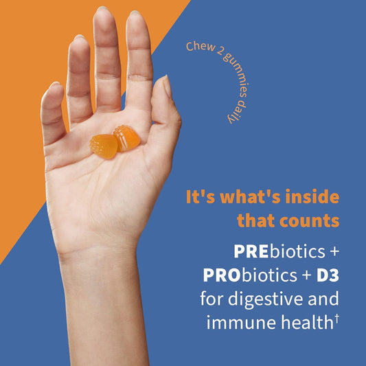 Garden of Life Dr Formulated 10 Billion CFU Prebiotic Fiber & Probiotic Gummies with Vitamin D3 for Digestive and Immune Health – Gluten Free, Non GMO, No Added Sugar, Orange Dream avor, 60 Gummies