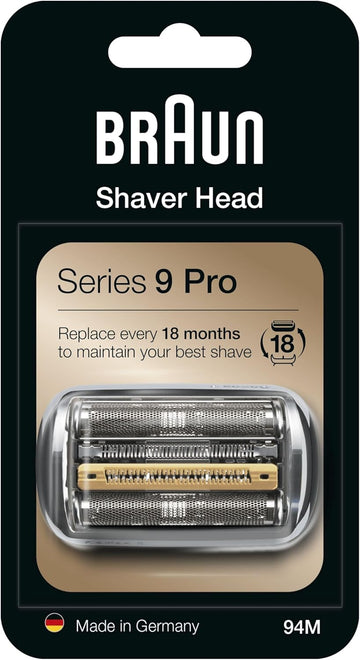 Braun Series 9 Electric Shaver Original Replacement Head, Easily Attach Your New Shaver Head, Also Compatible With Series 9 Pro Electric Razors, 94M, Silver