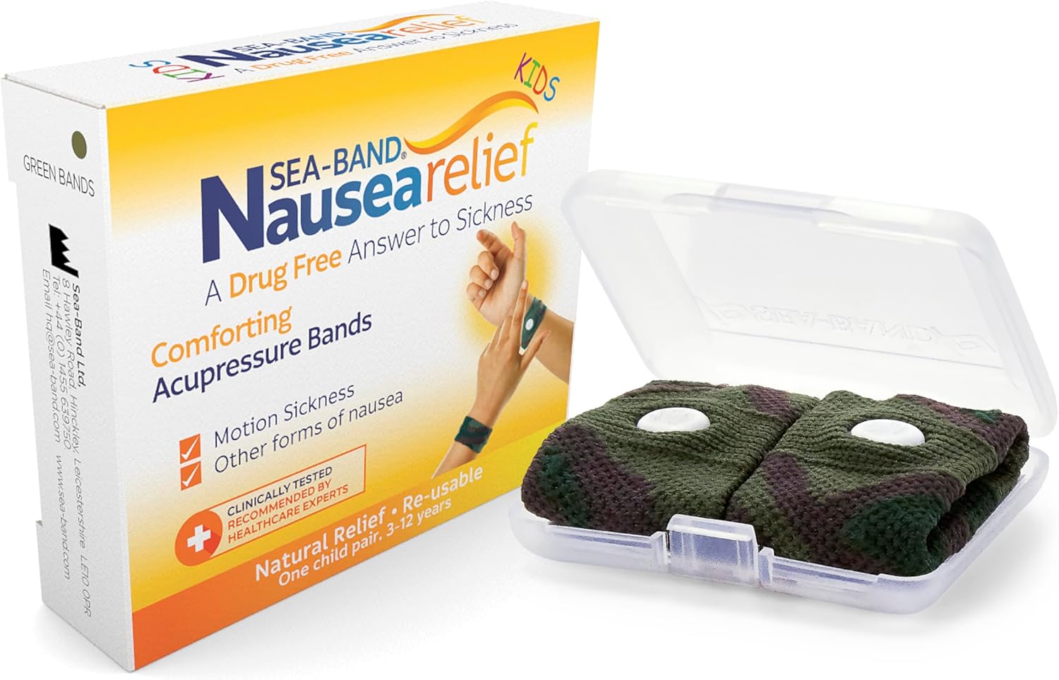 Sea-Band Travel & Motion Sickness And Nausea Relief Acupressure Wristband - Kids (Green), 1 Pair