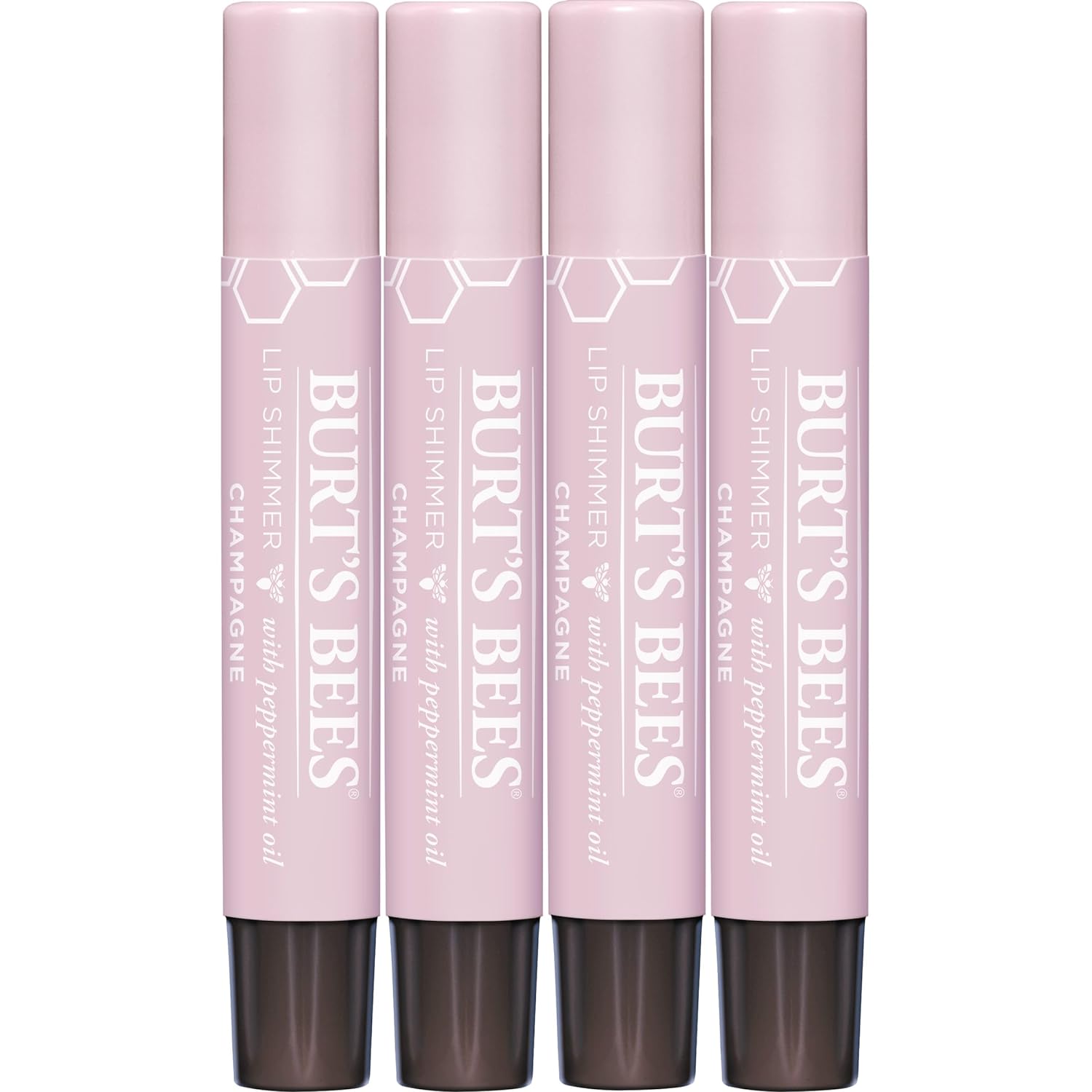 Burt's Bees Shimmer Lip Tint Set, Mothers Day Gifts for Mom Tinted Lip Balm Stick, Moisturizing for All Day Hydration with Natural Origin Glowy Pigmented Finish & Buildable Color, Champagne (4-Pack)