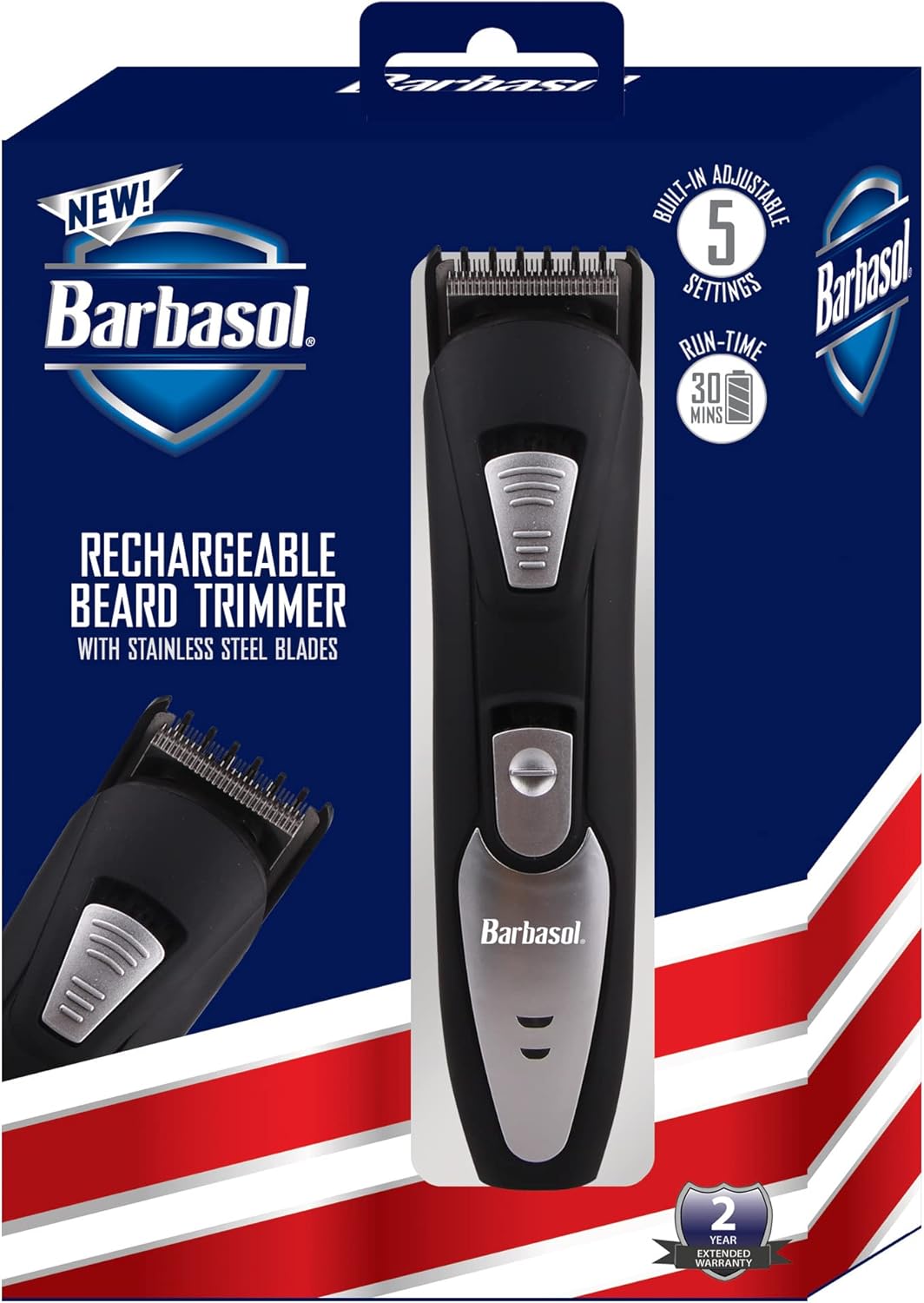 Barbasol Rechargeable Electric Beard Trimmer With Stainless Steel Blades And Adjustable Settings