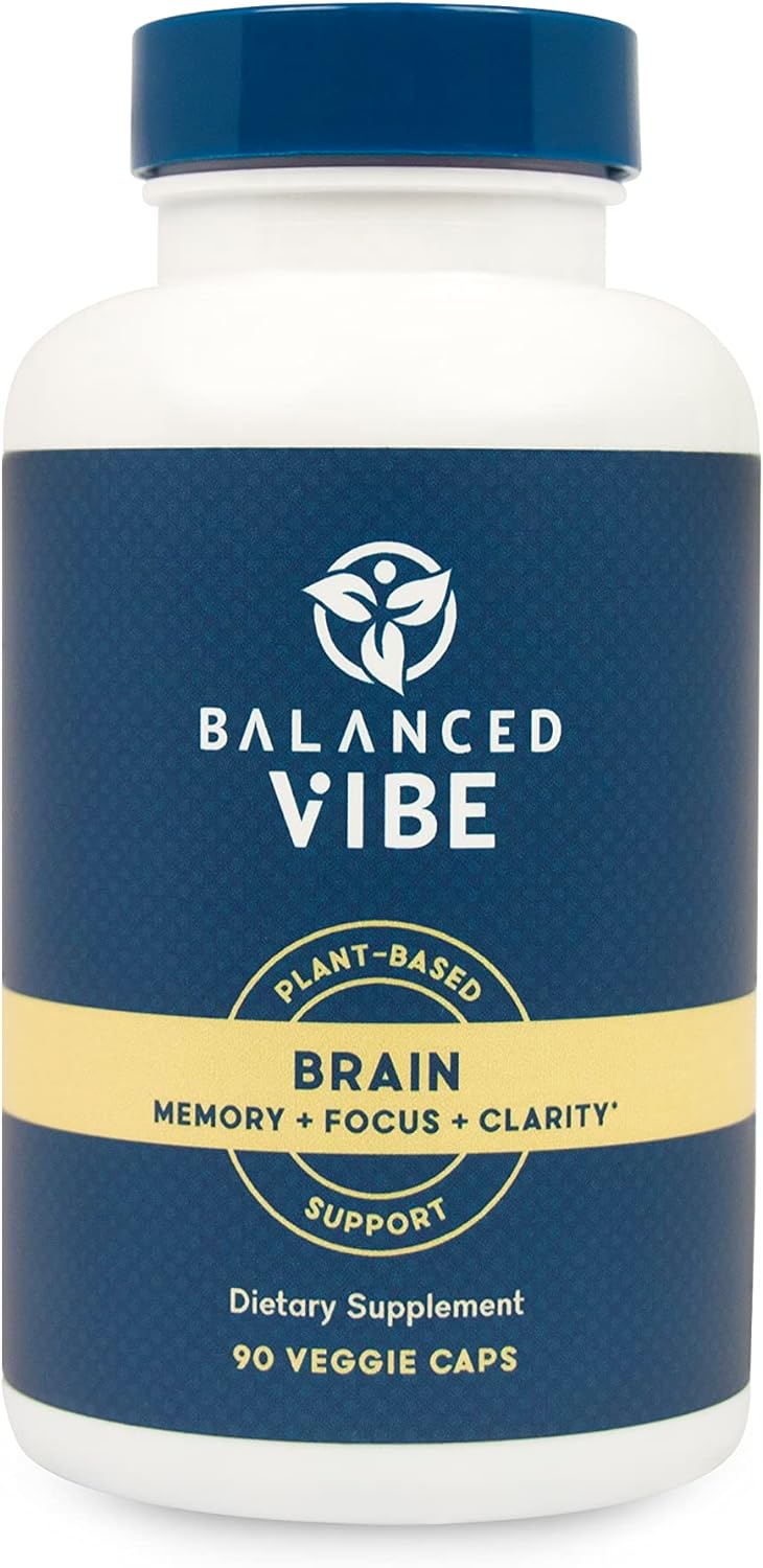 Balanced Vibe Brain Health, Nootropics + Adaptogens for Focus, Clarity, Cognition; Organic Master Blend of 7 Herbs + Mushrooms w/Lion?s Mane, Gingko, Bacopa, Gotu Kola; 90 Smoothie-Friendly caps