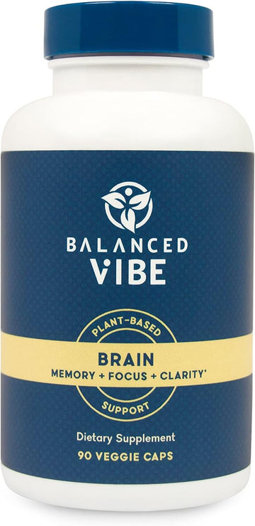 Balanced Vibe Brain Health, Nootropics + Adaptogens for Focus, Clarity, Cognition; Organic Master Blend of 7 Herbs + Mushrooms w/Lion?s Mane, Gingko, Bacopa, Gotu Kola; 90 Smoothie-Friendly caps