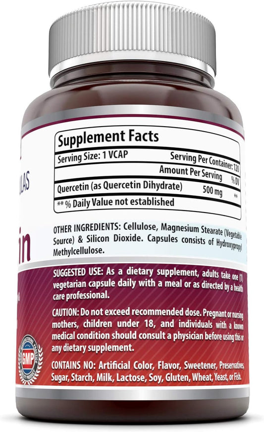 Amazing Formulas Quercetin 500mg 120 Veggie Capsules Supplement - Non-GMO - Gluten Free - Supports Overall Health & Well Being