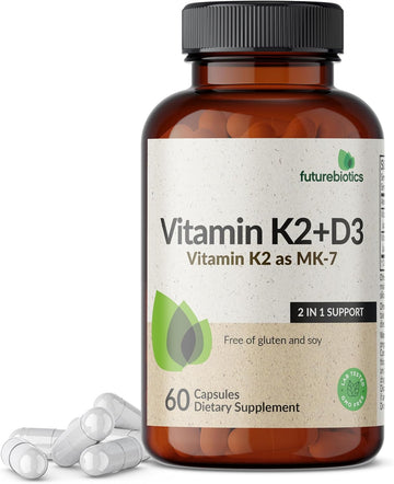 Futurebiotics Vitamin K2 (Mk7) With D3 Supplement - Non-Gmo Formula - 5000 Iu Vitamin D3 & 90 Mcg Vitamin K2 Mk-7, 60 Vegetarian Capsules