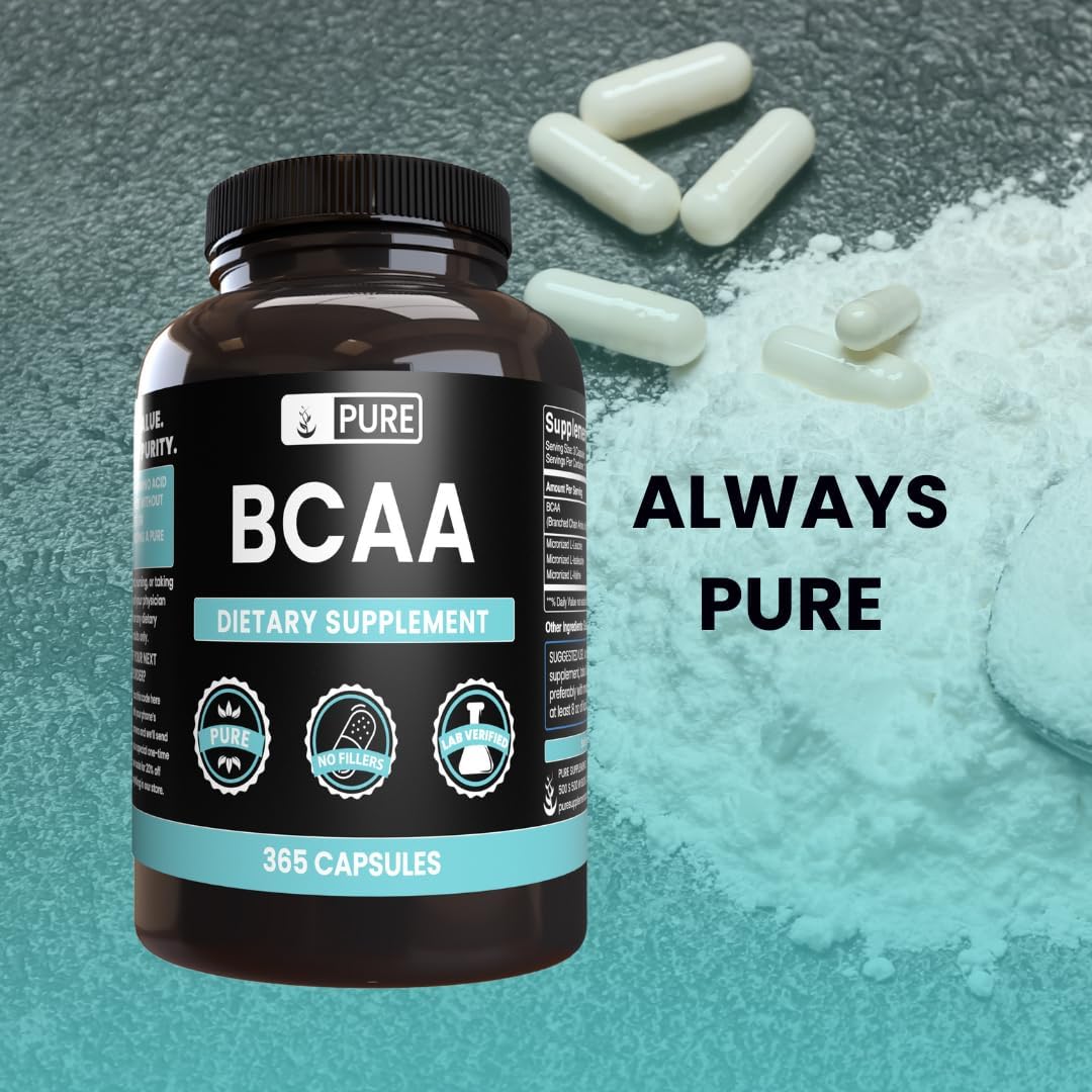 Pure Original Ingredients BCAA No Magnesium Or Rice Fillers, Always Pure, Lab Verified (365 Capsules) : Health & Household