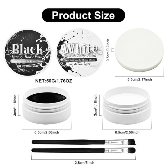 Black And White Face Paint Set - 2.47 Oz Halloween Face Body Paint Skeleton Ghost Skull Cosplay Costume Professional Sfx Corpse Special Effects Makeup Kit For Adults Kids Full Coverage Skin Paints