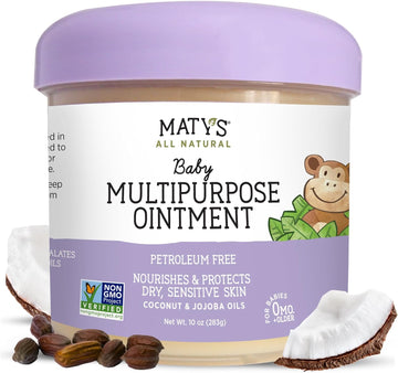 Matys Multipurpose Baby Ointment, All Over Gentle Skin Protection For Newborns & Up, Soothes Dry Irritated Skin, Diaper Area, Dry Scalp, Drool Irritation, Petroleum Free, Fragrance Free, 10 Oz Tub