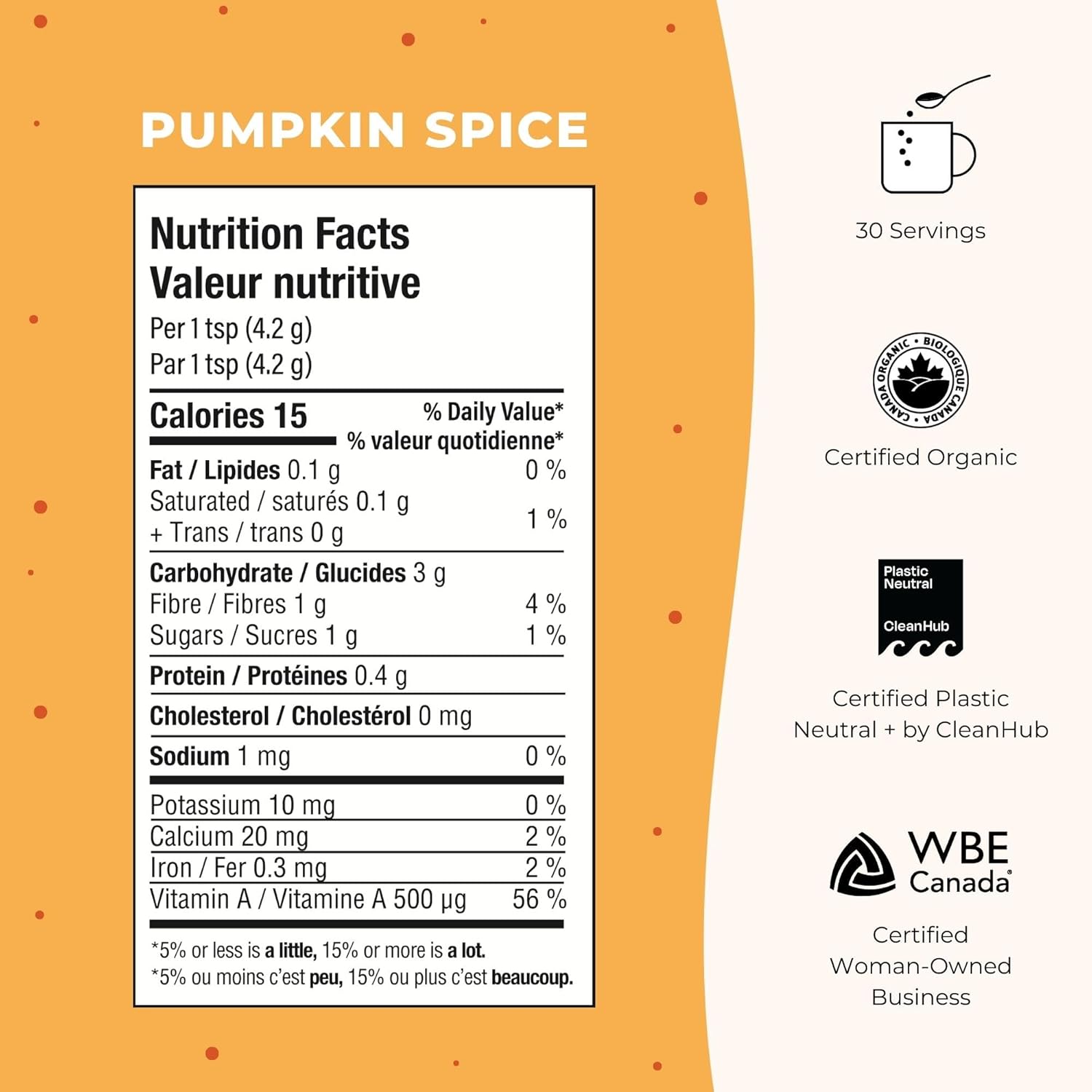 Blume Pumpkin Spice Latte - Superfoods Powdered Latte - Syrup Free, Organic & Vegan Latte - 30 Servings (125G)
