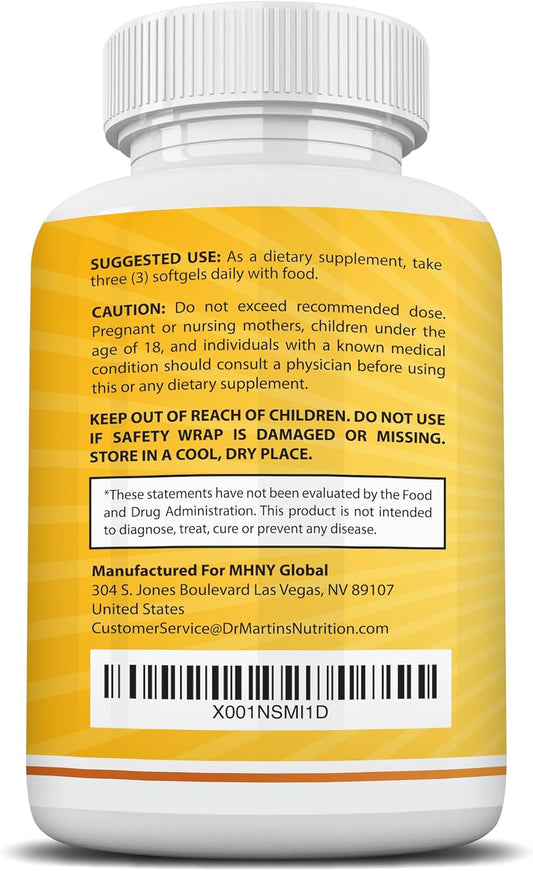 Omega 3 Fish Oil 3750Mg Triple Strength | Epa 1200Mg + Dha 900Mg Fatty Acids | Fish Oil Omega 3 Supplement | Promotes Healthy Heart, Immune System, Eyes, Skin & Brain Function | 180 Burpless Softgels