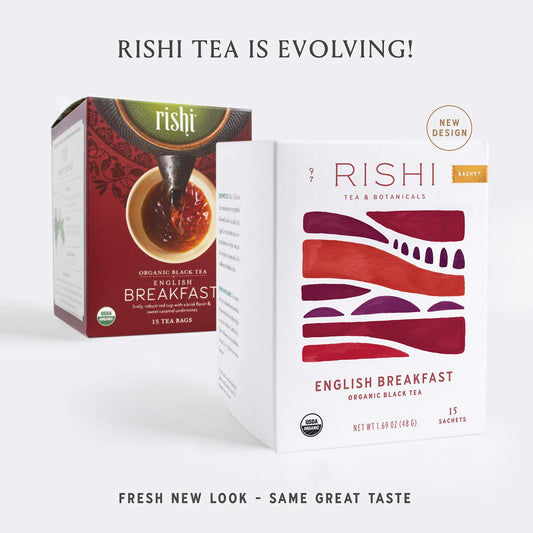 Rishi Tea English Breakfast Tea - Organic Black Tea Sachets, English Tea Bags, High Caffeinated Tea, Usda Organic, Certified Kosher, Herbal Morning Tea, Brisk & Sweet Black Tea - 15 Sachets