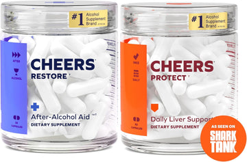 Cheers Liver Combo | Restore + Protect | Support Your Liver & Feel Better After Drinking | Dhm, L-Cysteine, Milk Thistle, Prickly Pear, B-Vitamins | 12 Doses Restore, 30 Doses Protect | Supplements