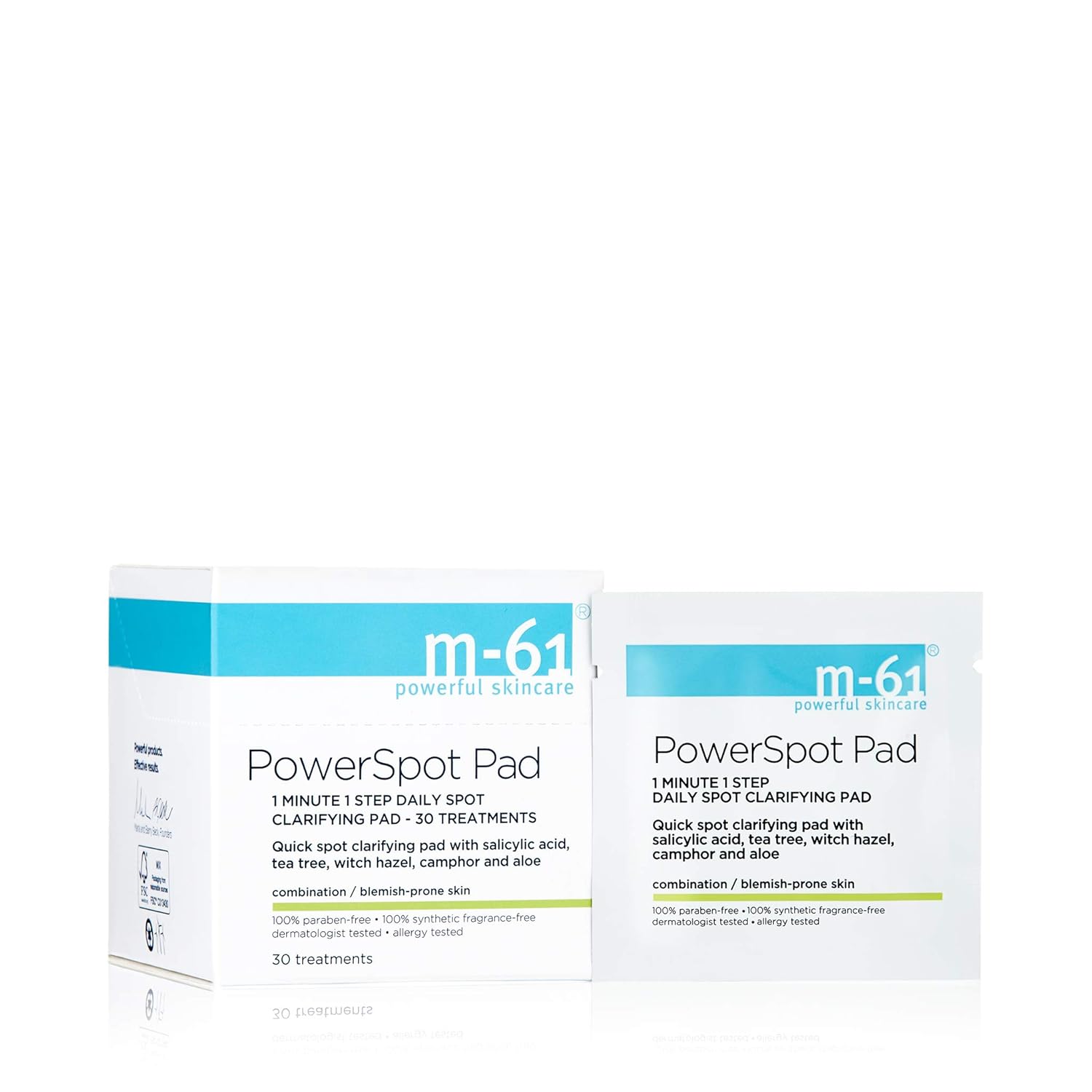 M-61 Powerspot Pads | Quick Spot Clarifying Pad With Salicylic Acid, Tea Tree, Witch Hazel, Aloe. For Blemish-Prone Skin - 30 Treatments
