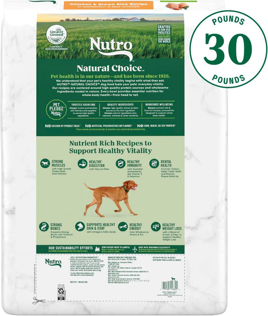 Nutro Natural Choice Adult Healthy Weight Dry Dog Food, Chicken And Brown Rice, 30 Lbs