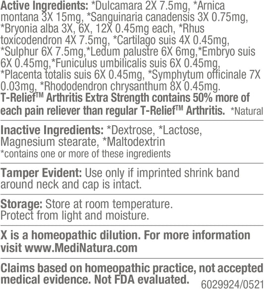 T-Relief Extra Strength Arthritis Arnica +12 Relieving Natural Pain Me