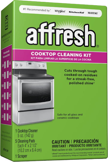 Affresh Cooktop Cleaning Kit, Safe For Glass & Ceramic Cooktops, Includes 5 Oz Cleaner, 5 Pads, 1 Scraper