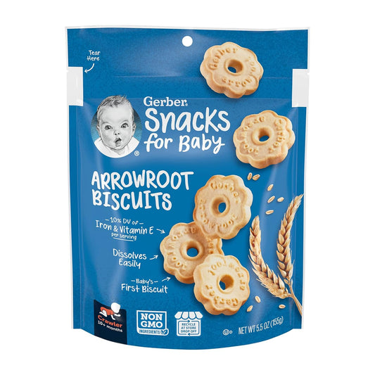 Gerber Snacks For Baby Arrowroot Biscuits, 5.5 Ounce Pouch (Pack Of 4)