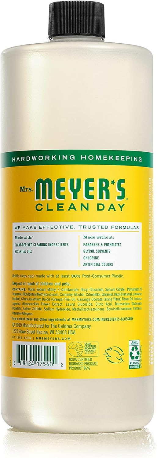 Mrs. Meyer'S Clean Day Multi-Surface Cleaner Concentrate, Use To Clean Floors, Tile, Counters, Honeysuckle, 32 Fl. Oz