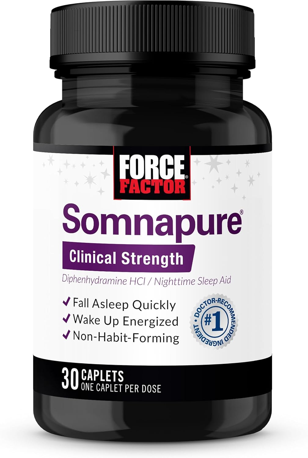 Force Factor Somnapure Clinical Strength Sleep Aid For Adults, Diphenhydramine Hcl, Non-Habit-Forming, Nighttime Sleep Support, 30 Caplets