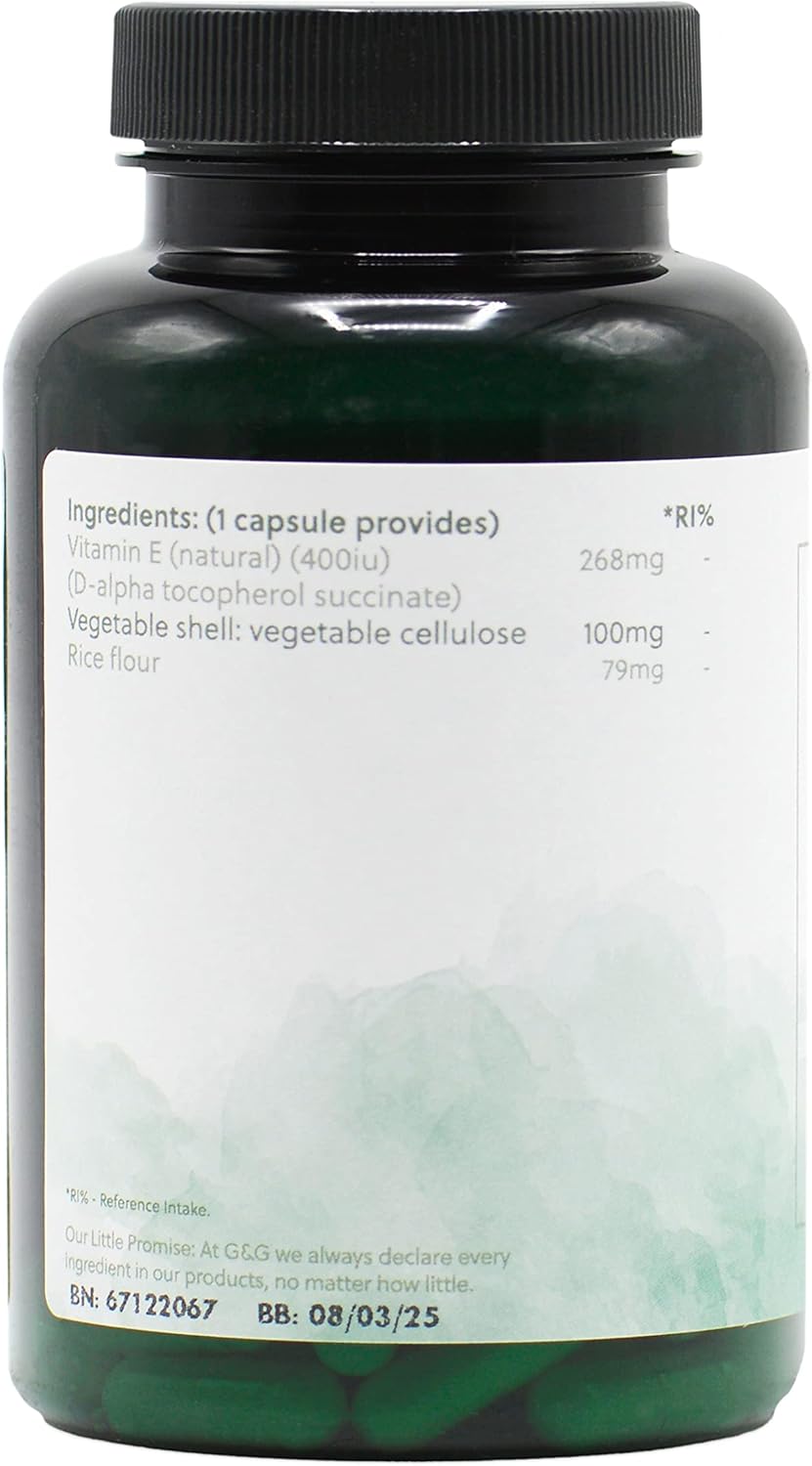 Vitamin E Capsules | 400Iu (268Mg) Vitamin E Per Capsule | 120 Vegan Capsules | G&G Vitamins