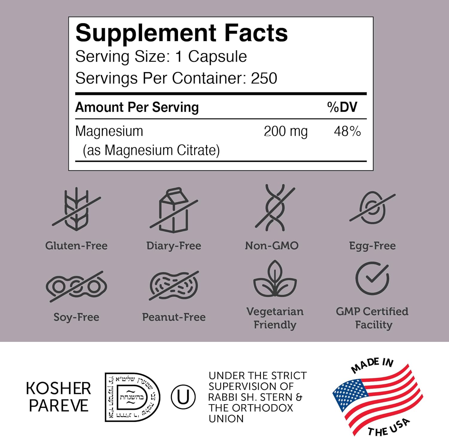 Zahler - Magnesium Supplement Capsules 200 mg (250 Count) Certified Kosher Bioactive Magnesium Citrate for Max Absorption - Natural Magnesium Mineral for Men & Women - Best Magnesium Supplements : Health & Household