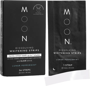 MOON Teeth Whitening Strips, 7 Shades Whiter in 2 Weeks, 28 Treatments with Easy to Use Dissolvable Strips, Enamel-Safe Formula, Gentle on Sensitive Teeth, Vegan, Freshening Mint Flavor, 56 Strips