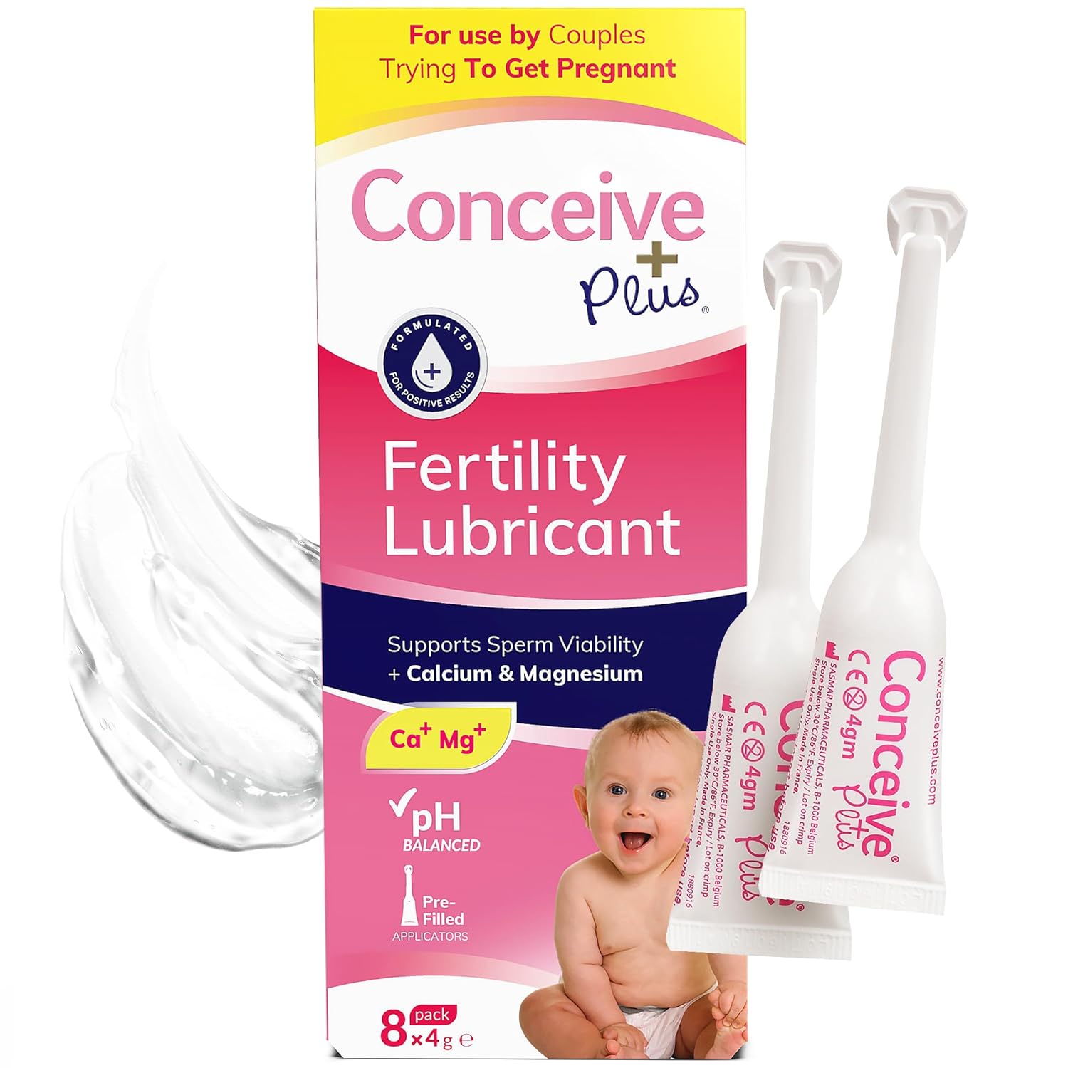 Conceive Plus Fertility Lubricant in Pre-Filled Applicators, Fertility Friendly Lube for Couples Trying to Conceive, One Month Supply with 8 x 4g Applicators