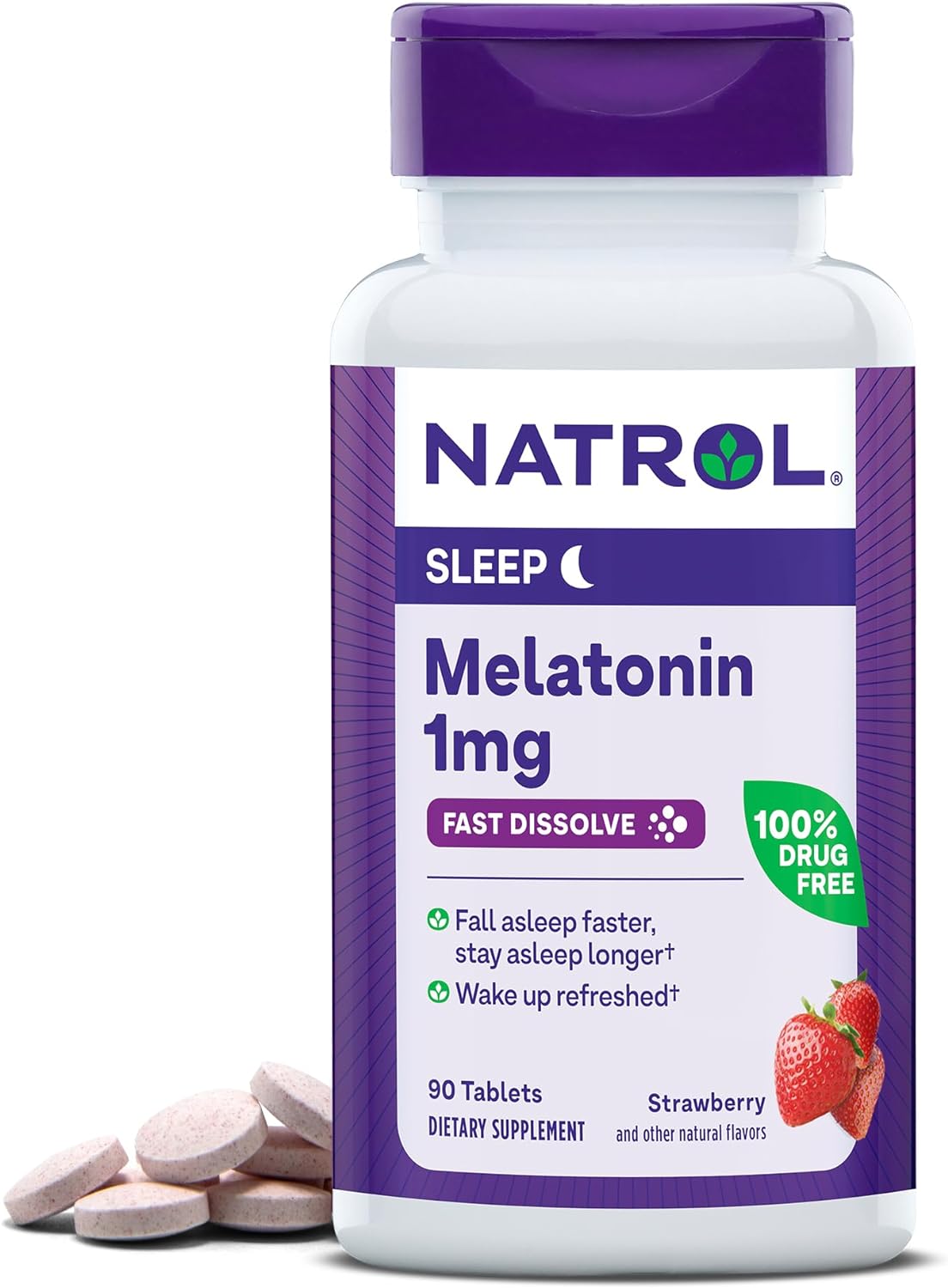 Natrol Melatonin 1Mg, Strawberry-Flavored Dietary Supplement For Restful Sleep, 90 Fast-Dissolve Tablets, 90 Day Supply