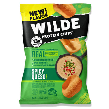 Wilde Spicy Queso Protein Chips, Thin And Crispy, High Protein, Keto Friendly, Made With Real Ingredients, 1.34Oz Bags (Pack Of 8)…