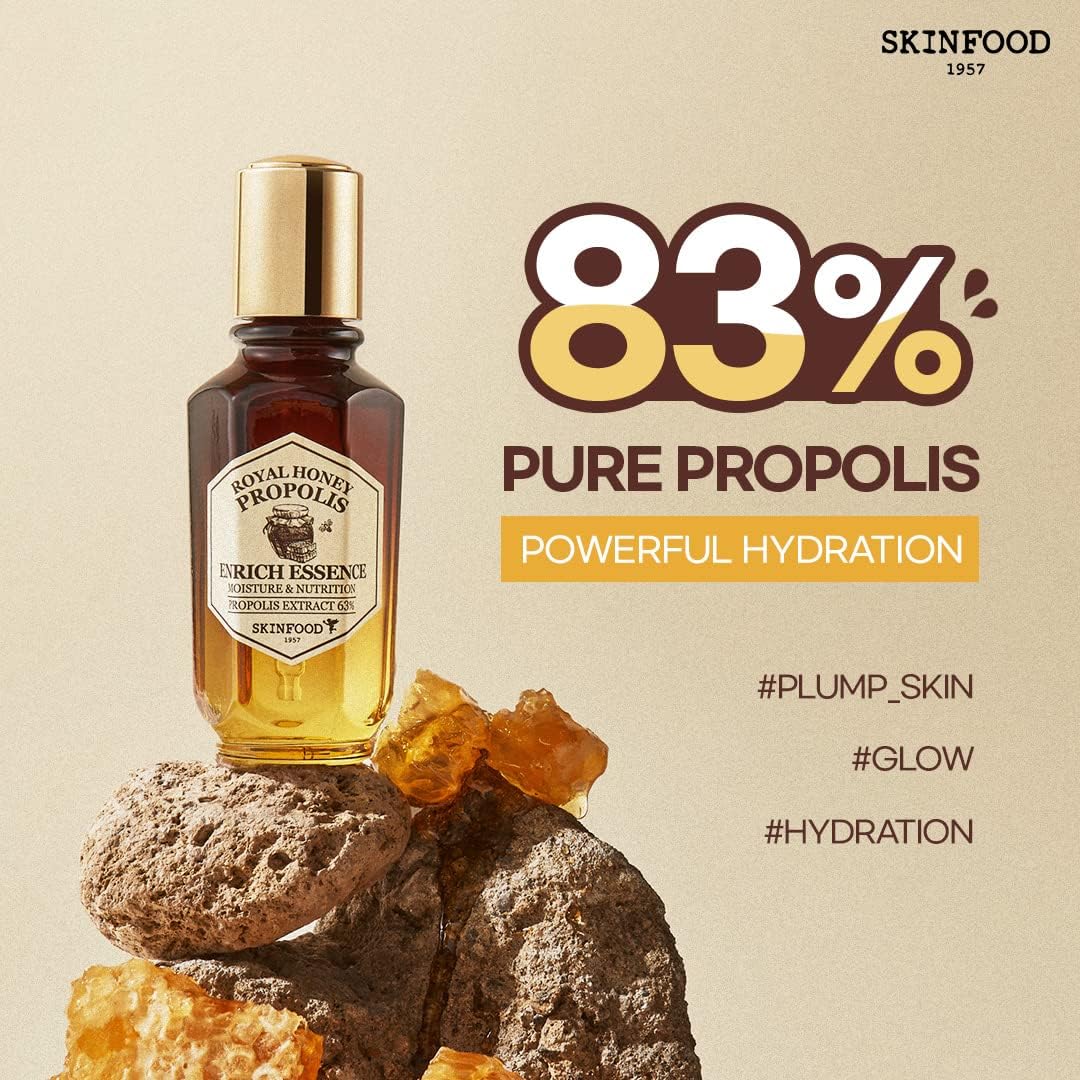 Skinfood Royal Honey Propolis Enrich Essence - 63% Black Bee Propolis & 10% Royal Jelly Extract Face Serum - Propolis Serum For Skin, Valentine Day Gift - 1.69 Fl. Oz. (50Ml)