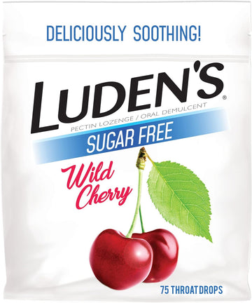 Luden's Sore Throat Drops, For Minor Sore Throat Relief, Sugar Free Wild Cherry, 75 Count