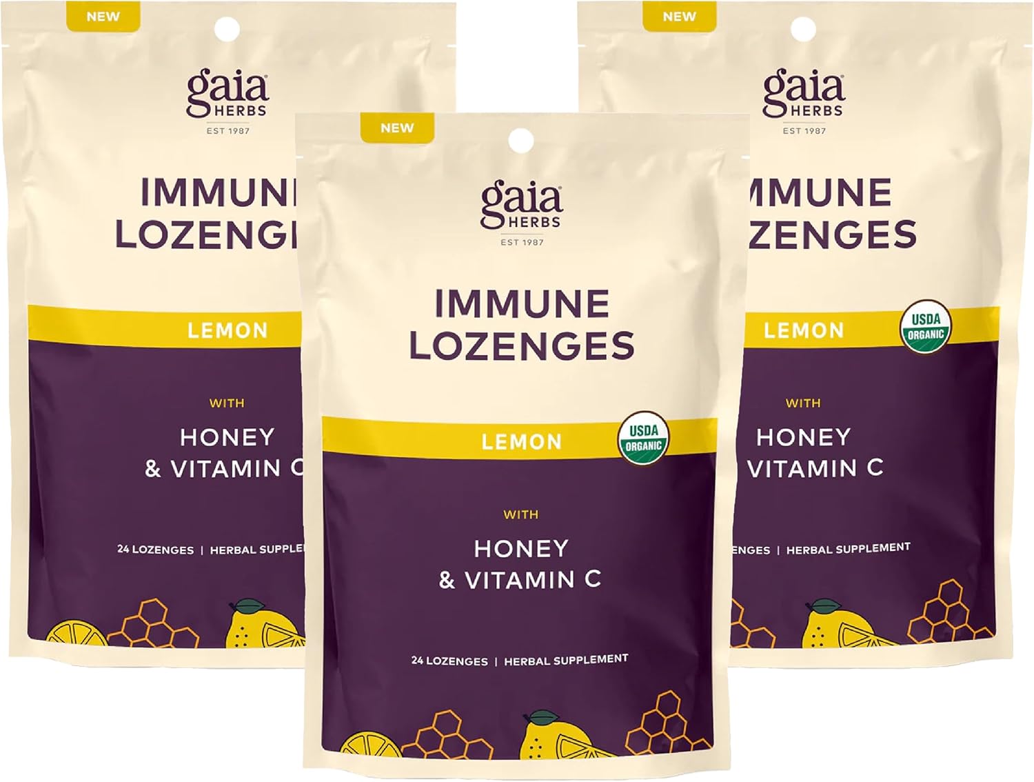 Gaia Herbs Immune Lozenges - Immune Support Lozenges - Usda Certified Organic - Vitamin C, Lemon Flavor - 3 Pack, 72 Lozenges