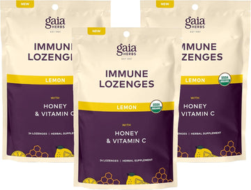 Gaia Herbs Immune Lozenges - Immune Support Lozenges - Usda Certified Organic - Vitamin C, Lemon Flavor - 3 Pack, 72 Lozenges
