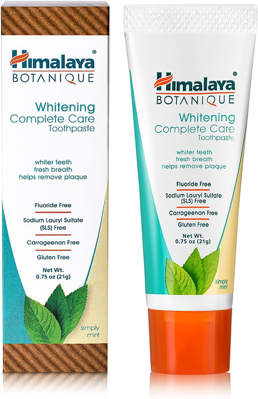 Himalaya Botanique Whitening Complete Care Toothpaste, 20 Pack Travel Size, Teeth Whitening, Fights Plaque, Fluoride Free, No Artificial Flavors, Sls Free, Simply Mint Flavor, Tsa Approved, 0.74 Oz