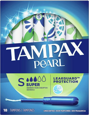 Tampax Pearl Tampons With Plastic Applicators Super Absorbency, Unscented 18 Count (Pack of 3)