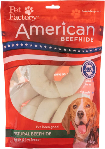 Pet Factory American Beefhide 3-4" Donuts Dog Chew Treats - Natural Flavor, 8 Count/1 Pack