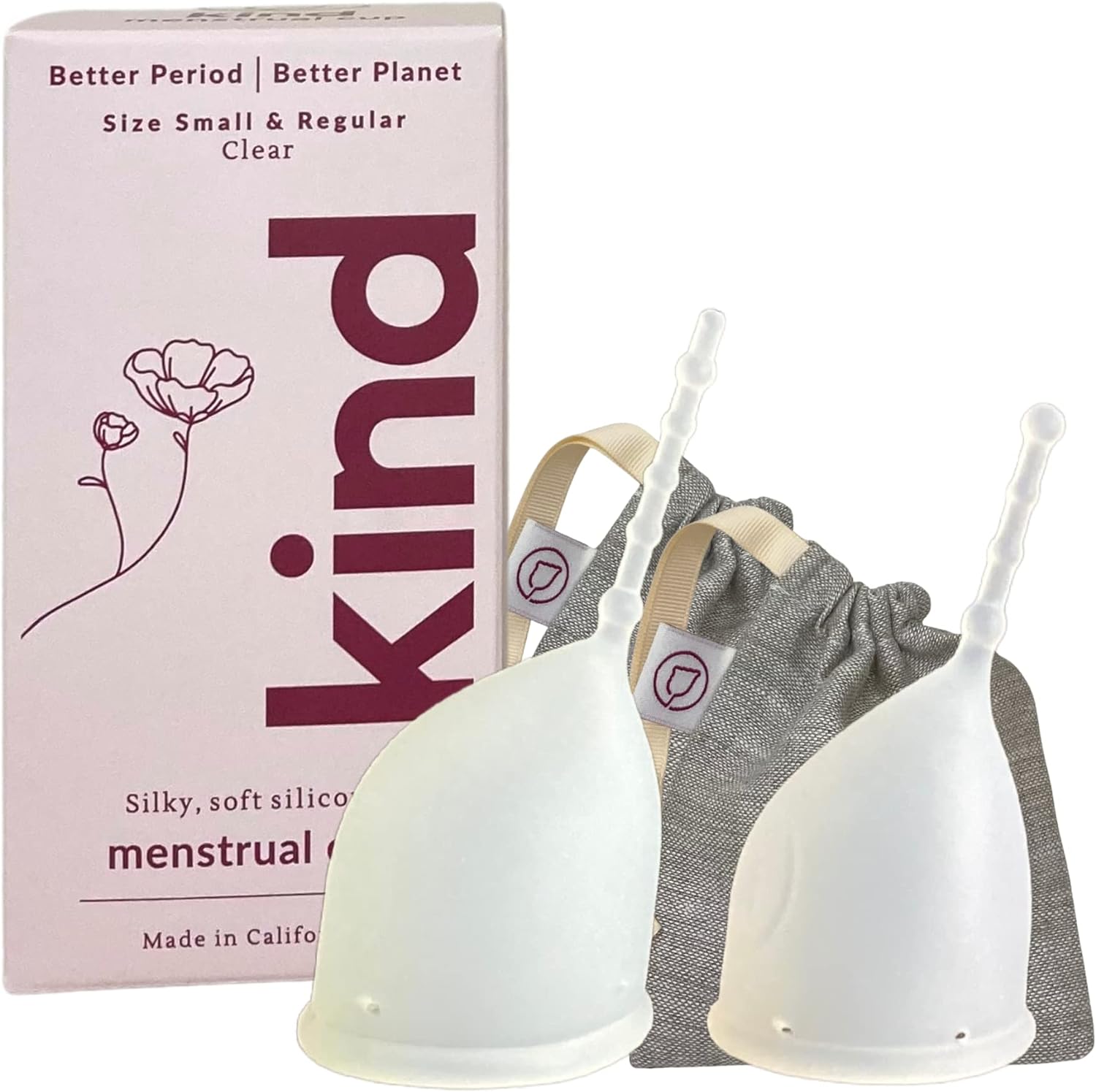 Kind Cup | Menstrual Cups | Period Cup | Easy to use | Comfortable | Soft | Long Stem | Curved | Ergonomic | High Cervix | Low Cervix | Eco Friendly Products | USA (Small/Regular) (Duo, Clear)