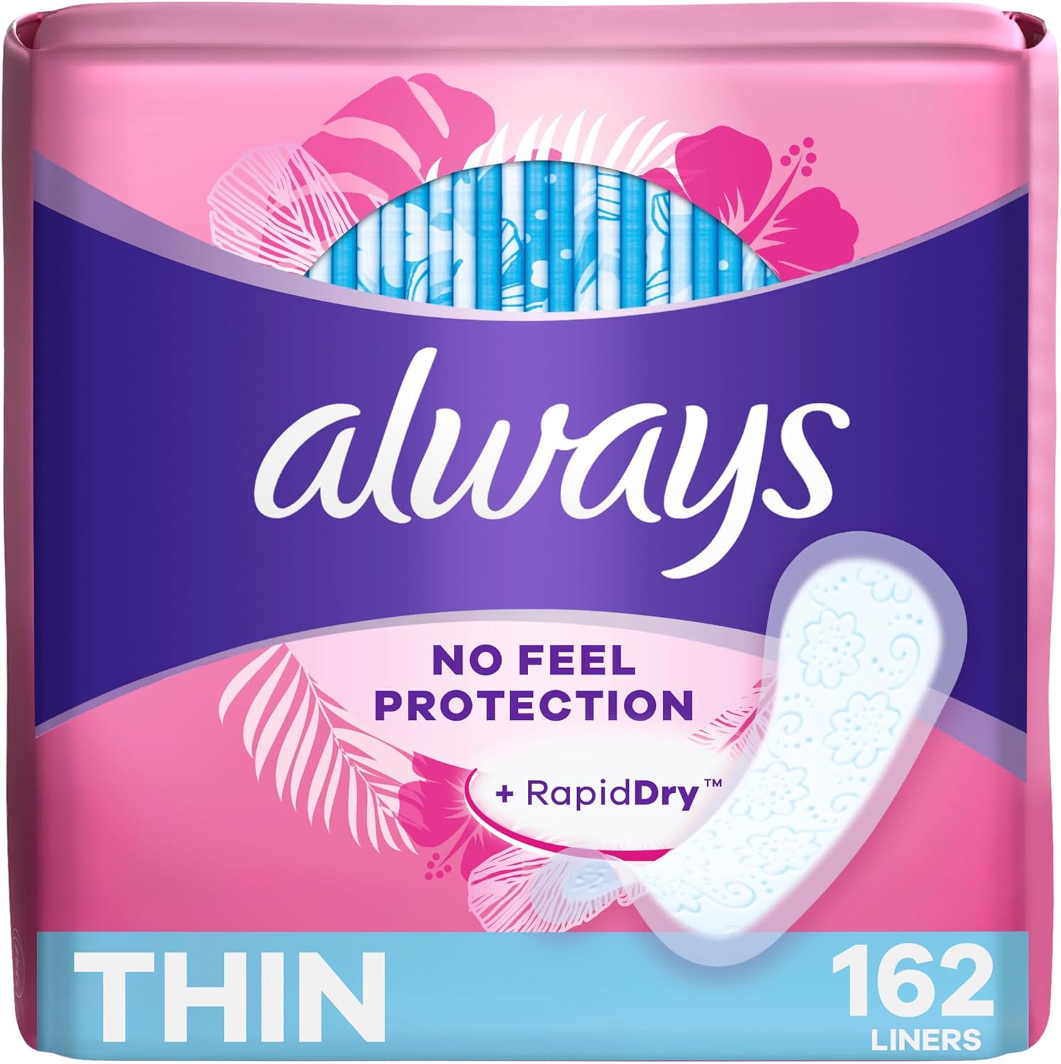 Always Thin Daily Panty Liners For Women, Light Absorbency, Unscented, 162 Count (Packaging May Vary)