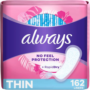 Always Thin Daily Panty Liners For Women, Light Absorbency, Unscented, 162 Count (Packaging May Vary)