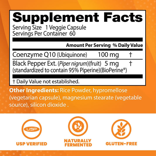 Doctor'S Best High Absorption Coq10 With Bioperine, Vegan, Gluten Free, Naturally Fermented, Heart Health & Energy Production, 100 Mg 60 Veggie Caps